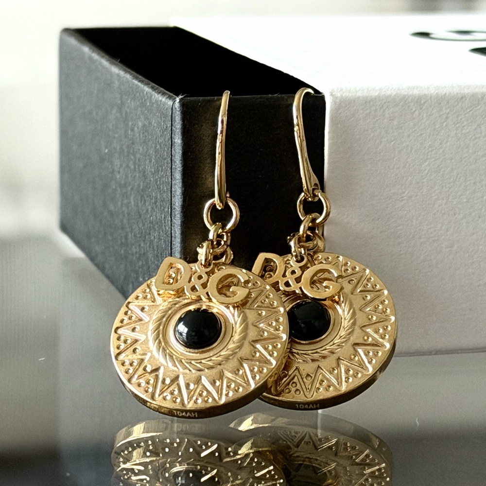 Authentic Dolce & Gabbana D&G Jewels Vintage Gold-Plated Medallion Earrings
